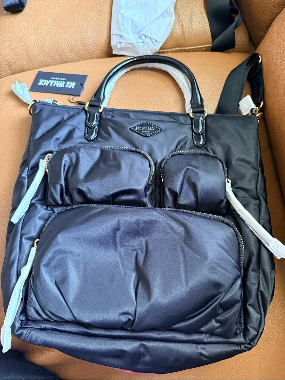 NZ Wallace Black Chelsea Backpack- Quilted Tote with Front Pockets